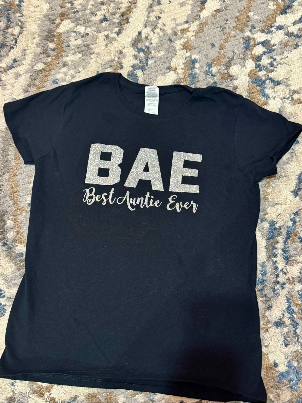 🩷Gildan Black Tee with Silver Glitter "BAE"